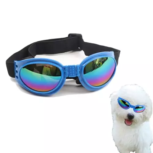 Naiveferry 1Pcs Dog Goggles Dog Sunglasses with Adjustable Strap, Foldable UV Protection Sunglasses Dog Summer Supplies for Pet Dogs Go Out Travel Swimming Hiking Windproof (Blue)