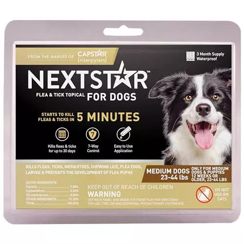 NEXTSTAR Flea and Tick Prevention for Dogs, Repellent, Treatment, and Control, Fast Acting Waterproof Topical Drops for Medium Dogs, 3 Month Dose