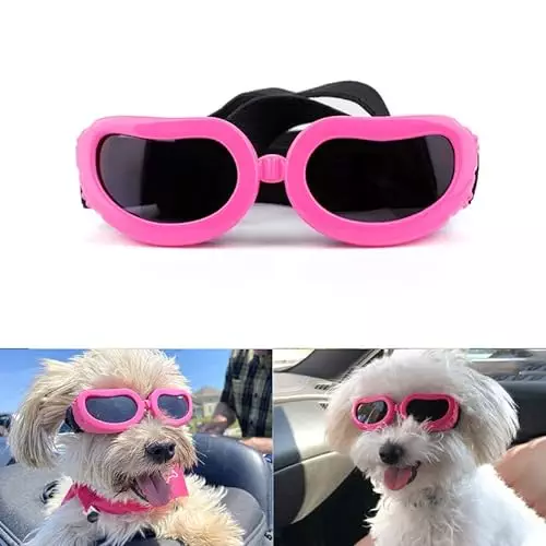 Dog Sunglasses Small Breed, UV Protection Small Dog Goggles, Wind Dust Proof Small Goggles with Adjustable Straps, Pink