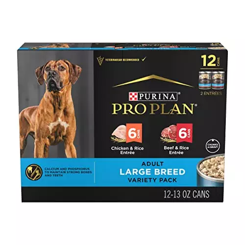 Purina Pro Plan Specialized Large Breed Chicken and Rice and Beef and Rice in Gravy 12ct High Protein Wet Dog Food Variety Pack – (Pack of 12) 13 Oz. Cans