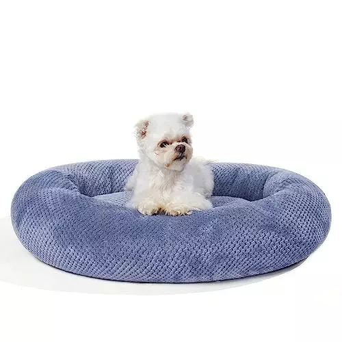 Jiupety Bagel Dog Bed for Small Dogs,Calming Washable Puppy Cat Bed Indoor,Cozy Anti-Anxiety Round Dount Pets Beds Grey