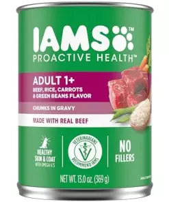 IAMS PROACTIVE HEALTH Adult Wet Dog Food Chunks in Gravy Beef, Rice, Carrots & Green Beans Flavor, 12-Pack of 13 oz. Cans