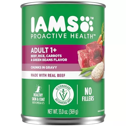 IAMS PROACTIVE HEALTH Adult Wet Dog Food Chunks in Gravy Beef, Rice, Carrots & Green Beans Flavor, 12-Pack of 13 oz. Cans