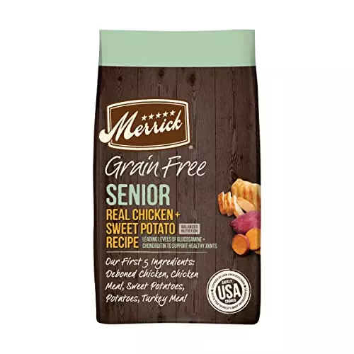 Merrick Premium Grain Free Dry Senior Dog Food, Wholesome and Natural Kibble, Real Chicken and Sweet Potato – 22.0 lb. Bag