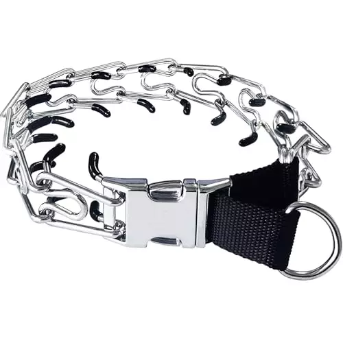 Prong Training Collar for Dogs, Adjustable Dog Pinch Collar with Quick Release Buckle, No Pull Collar for Small Medium Large Dogs, Extra Link and Caps (S:(12-17″ Neck, 2.25mm))