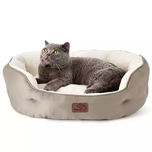 Bedsure Dog Beds for Small Dogs – Round Cat Beds for Indoor Cats, Washable Pet Bed for Puppy and Kitten with Slip-Resistant Bottom, 25 Inches, Taupe