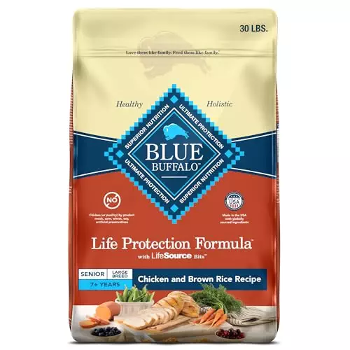 Blue Buffalo Life Protection Formula Large Breed Senior Dry Dog Food, Promotes Joint Health and Immunity, Made with Natural Ingredients, Chicken & Brown Rice Recipe, 30-lb. Bag