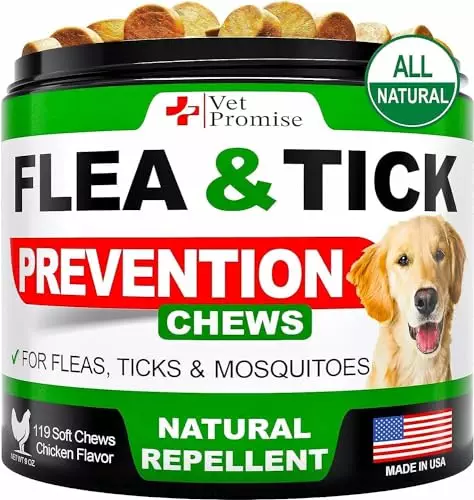 Flea and Tick Prevention for Dogs Chewables – Natural Dog Flea and Tick Treatment – Flea and Tick Chews for Dogs – Oral Flea Pills for Dogs Supplement – All Breeds and Ages – Made in USA