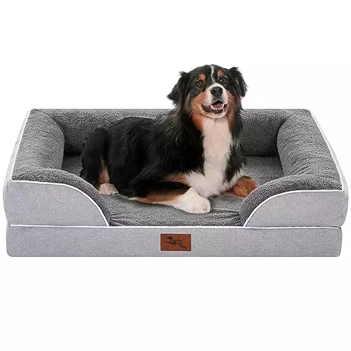Loeysu Dog Bed for Large Dogs,Orthopedic Egg Memory Foam Dog Bed with Bolster, Breathable & Waterproof Dog Sofa Bed-Removable Washable Cover & Nonslip Bottom