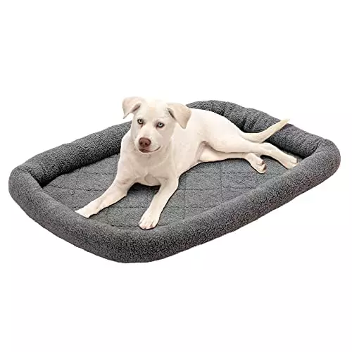 Furhaven Dog Bed for Large/Medium Dogs, 100% Washable, Sized to Fit Crates – Sherpa Fleece Bolster Crate Pad – Gray, Large