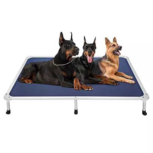 Veehoo Chew Proof Elevated Dog Bed – Cooling Raised Pet Cot – Silver Aluminum Frame and Durable Textilene Mesh Fabric, Unique Designed No-Slip Feet for Indoor or Outdoor Use, Blue, XX-Large, CWC2003
