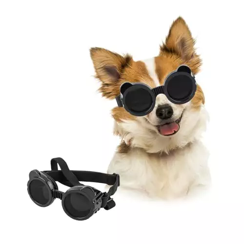 Dog Sunglasses for Small Breed, Small Dog Goggles for Puppy Cats, Goggles Eye Protection Windproof Dustproof Anti-UV with Adjustable Straps Pet Glasses Outdoor, Black