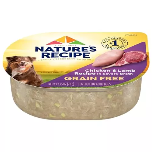 Nature’s Recipe Grain Free Chicken & Lamb Recipe in Savory Broth Wet Dog Food, 2.75 oz. Cup, 12 Count