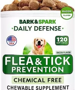 Natural Flea and Tick Prevention Chews for Dogs – Chewable Tablets for Dogs – All Breeds and Ages – Made in USA Flea and Tick Remover Supplement – Bacon – 120 Treats