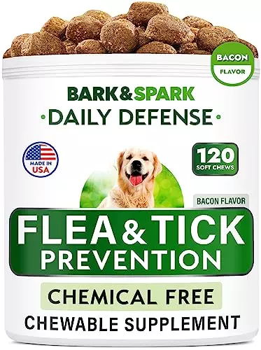 Natural Flea and Tick Prevention Chews for Dogs – Chewable Tablets for Dogs – All Breeds and Ages – Made in USA Flea and Tick Remover Supplement – Bacon – 120 Treats