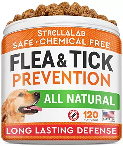 Flea and Tick Prevention for Dogs Chewables – Natural Dog Flea and Tick Treatment Chewable – Flea and Tick Chews for Dogs – Soft Oral Flea Pills for Dogs – All Breeds & Ages – Made in USA -120 Chews