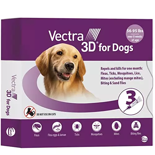 Vectra 3D for Dogs Flea, Tick & Mosquito Treatment & Prevention for Large Dogs (56 to 95 lbs) , 3 month supply