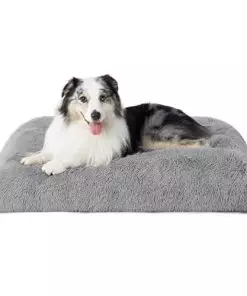 Bedsure Large Dog Bed Washable, Plush Calming Dog Crate Beds for Large Breed, Fulffy Dogs Sleeping Mat, Anti-Slip Pet Kennel Pad, 35″ x 23″, Grey