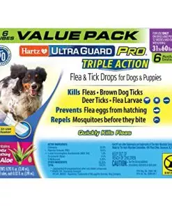 Hartz UltraGuard Pro Topical Flea & Tick Prevention for Dogs and Puppies, 31-60 lbs 6 Monthly Treatments