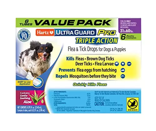Hartz UltraGuard Pro Topical Flea & Tick Prevention for Dogs and Puppies, 31-60 lbs 6 Monthly Treatments