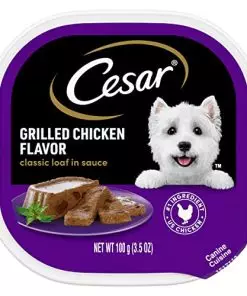 CESAR Adult Wet Dog Food Classic Loaf in Sauce Grilled Chicken Flavor, 3.5 oz. Easy Peel Trays, Pack of 24