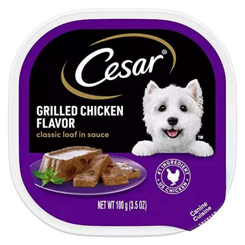 CESAR Adult Wet Dog Food Classic Loaf in Sauce Grilled Chicken Flavor, 3.5 oz. Easy Peel Trays, Pack of 24