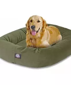 Majestic Pet 40 Inch Suede Calming Dog Bed Washable – Cozy Soft Round Dog Bed with Spine Support for Dogs to Rest their Head – Fluffy Donut Dog Bed 40x29x9 (Inch) – Round Pet Bed Large – Sage