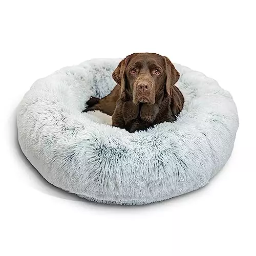 Best Friends by Sheri The Original Calming Donut Cat and Dog Bed in Shag Fur Frost, Large 36″