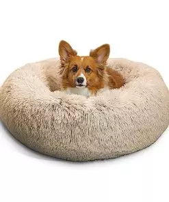 Best Friends by Sheri The Original Calming Donut Cat and Dog Bed in Shag Fur Taupe, Medium 30″