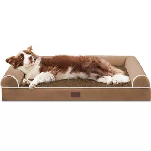 WESTERN HOME Orthopedic Dog Beds for Large Dogs, Foam Pet Sofa with Waterproof Lining, Removable Washable Cover and Nonskid Bottom, Dog Couch Bed for Comfortable Sleep,Brown Coffee