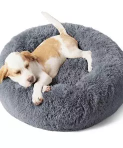 Bedsure Calming Dog Bed for Small Dogs – Donut Washable Small Pet Bed, 23 inches Anti-Slip Round Fluffy Plush Faux Fur Large Cat Bed, Fits up to 25 lbs Pets, Dark Grey