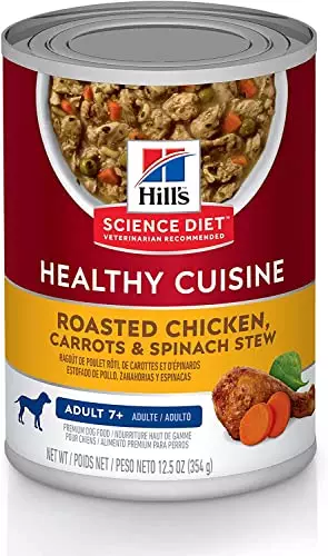 Hill’s Science Diet Wet Dog Food, Adult 7+ for Senior Dogs, Healthy Cuisine, Roasted Chicken, Carrots, & Spinach Recipe, 12.5 oz. Cans, 12-Pack