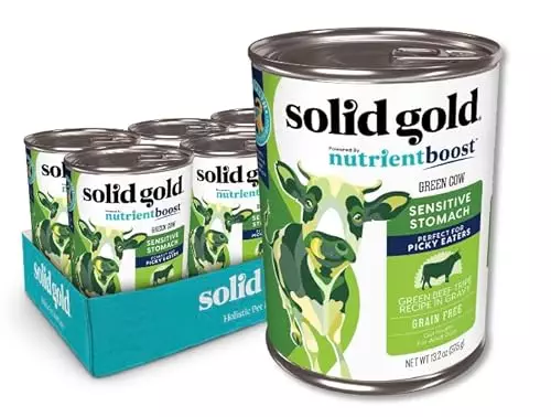 Solid Gold Green Cow Wet Dog Food Mix in for Adult & Senior Dogs for Picky Eaters – Canned Dog Food Additive to Mix with Kibble – Beef Tripe for Sensitive Stomachs 6 Pack/13.2 oz Cans