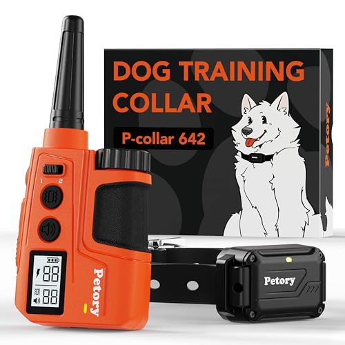 Petory Dog Training Collar with Remote- 3/4 Mile Range Dog Shock Collar for 10-120lbs Dogs, Waterproof Rechargeable e Collar with Boost Shock(1-30), Beep(1-8), Vibration(1-16), Safe Shock(0-99)