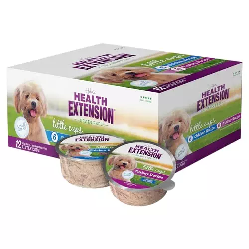 Health Extension Wet Dog Food, Grain-Free, Natural Food Cups for Small Breed Dogs, Include 6 Chicken Recipe Cups & 6 Turkey Recipe Cups, Each Cup Weight (3.5 Oz / 99.2 g)
