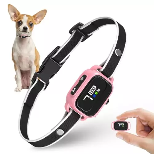 RICIVI Bark Collar for Small Dogs, No Shock Anti Barking Collars with 7 Sensitivities, 3 Adjustable Modes Beep & Vibration, IP67 Waterproof – Effective & Humane Small Dogs Bark Collar-Rose Pink