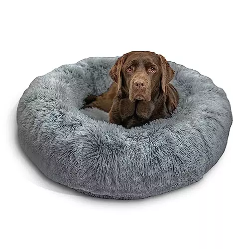 Best Friends by Sheri The Original Calming Donut Cat and Dog Bed in Shag Fur Gray, Large 36″