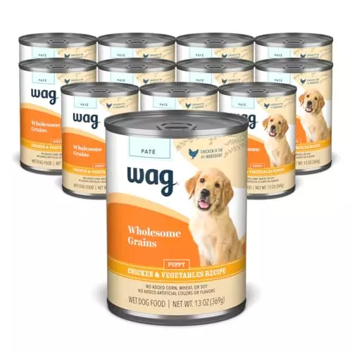 Wag Wholesome Grains Puppy Pate Canned Dog Food, Chicken & Vegetables Recipe, 13oz (Pack of 12)