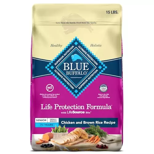Blue Buffalo Life Protection Formula Small Breed Senior Dry Dog Food, Supports Joint Health and Immunity, Made with Natural Ingredients, Chicken & Brown Rice Recipe, 15-lb. Bag