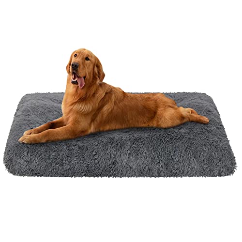 Dog Bed Mat Crate Pad, Dog beds for Large Dogs, Plush Soft Pet Beds, Dog beds & Furniture，Washable Anti-Slip Dog Crate Bed for Large Medium Small Dogs and Cats (29″ x 21″, Dark Grey)