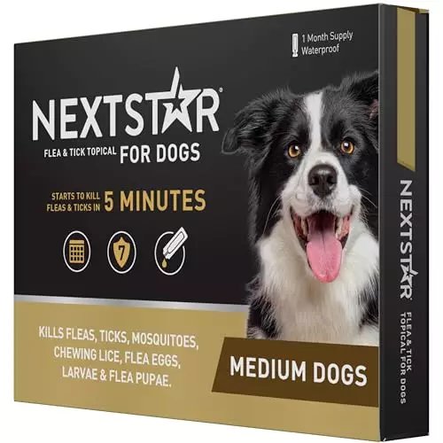 NEXTSTAR Flea and Tick Prevention for Dogs, Repellent, and Control, Fast Acting Waterproof Topical Drops for Medium Dogs, 1 Month Dose