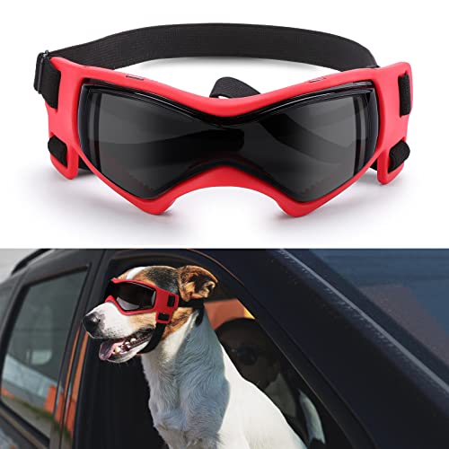 Goggles for Dogs, Ownpets Dog Glasses UV Protection Goggles Snow Protection Wind Protection Dust Protection with Adjustable Strap, Safety Pet Sunglasses for Small and Medium Dog, Red