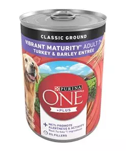 Purina ONE Plus Classic Ground Vibrant Maturity Adult 7 Plus Turkey And Barley Entree Senior Dog Food – (Pack of 12) 13 oz. Cans