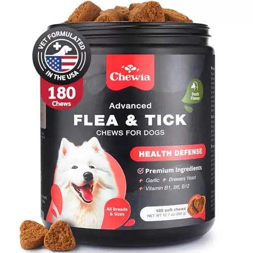 Flea and Tick Prevention for Dogs Chewables – Dog Flea Treatment Chews – Flea and Tick Chewables for Dogs – Dog Flea & Tick Control Soft Treats – Natural Prevention – Dog Immune Support Supplement