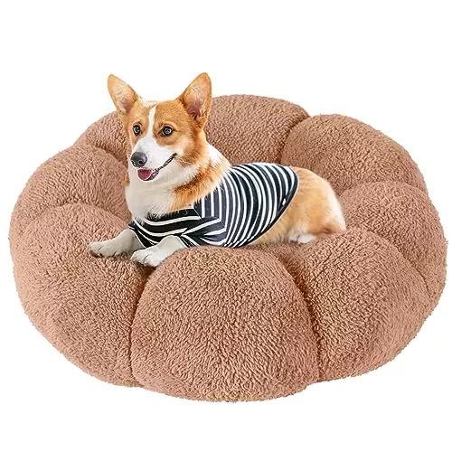 UCCY Calming Dog Bed for Small Medium Dogs, Donut Fluffy Round Puppy Bed for Dogs & Cats Washable Dog Cat Pet Bed Orthopedic Dog Sofa Bed(Small, Brown)