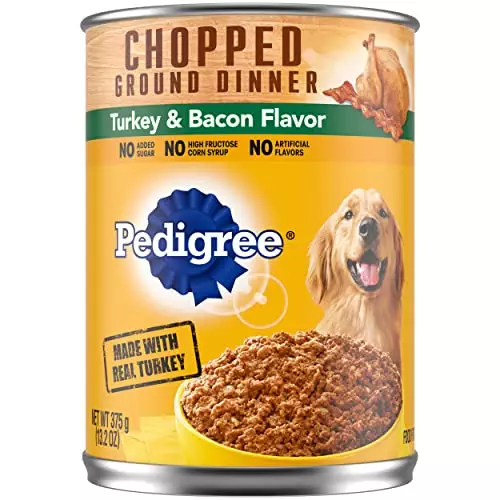 PEDIGREE CHOPPED GROUND DINNER Adult Canned Soft Wet Dog Food, Turkey & Bacon Flavor, 13.2 oz. Cans (Pack of 12)