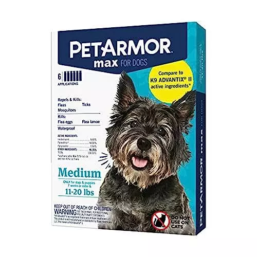 PetArmor Max Flea, Tick and Mosquito Prevention for Medium Dogs (11 to 20 Pounds), Topical Dog Flea Treatment Repels and Kills, 6 Month Supply