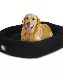 Majestic Pet 40 Inch Suede Calming Dog Bed Washable – Cozy Soft Round Dog Bed with Spine Support for Dogs to Rest their Head – Fluffy Donut Dog Bed 40x29x9 (Inch) – Round Pet Bed Large – Black