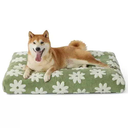 Lesure Dog Beds Large Sized Dog-Thick Shredded Chopped Foam Pet Bed, Dog Bed Indoor with Removable Cover, Cute Modern Fuzzy Plush & Anti Slip Bottom(35’x22′, Green)