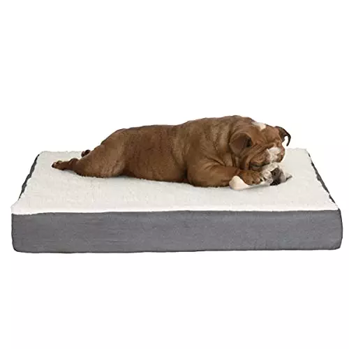 PETMAKER Orthopedic Dog Bed – 2-Layer 30×20.5-Inch Memory Foam Pet Mattress with Machine-Washable Sherpa Cover for Medium Dogs up to 45lbs (Gray)